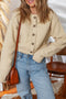 Textured Button Front Drop Shoulder Cropped Crewneck Cardigan